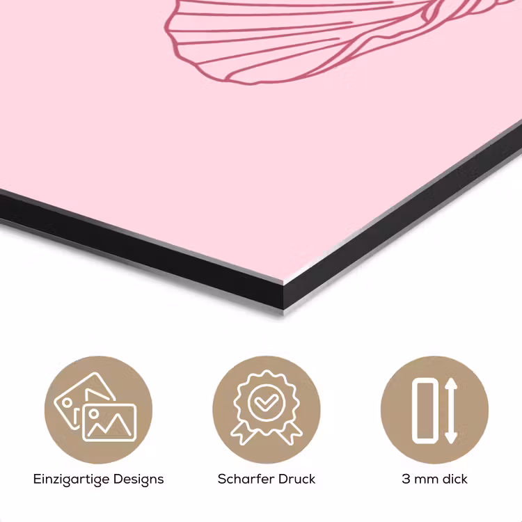 Vrouw - Schelp - Kunst - Lijntekening - Roze aluminium wit klein -closeup_DE