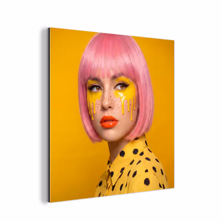 Vrouw - Portret - Abstract - Kleurrijk - Geel aluminium wit klein -3d