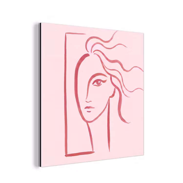 Vrouw - Portret - Abstract - Lijnkunst - Rood aluminium wit klein -3d