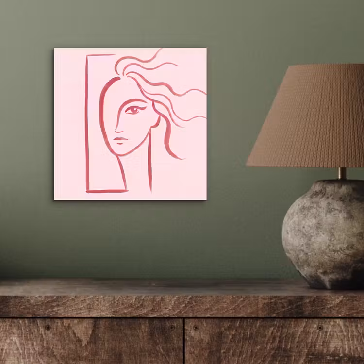 Vrouw - Portret - Abstract - Lijnkunst - Rood aluminium wit klein -sfeer2