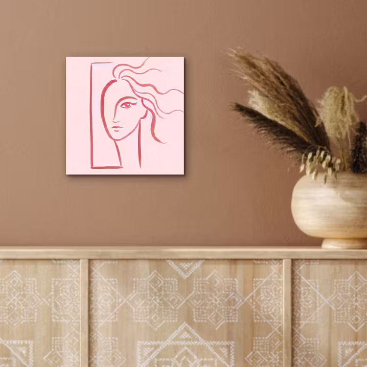 Vrouw - Portret - Abstract - Lijnkunst - Rood aluminium wit klein -sfeer4