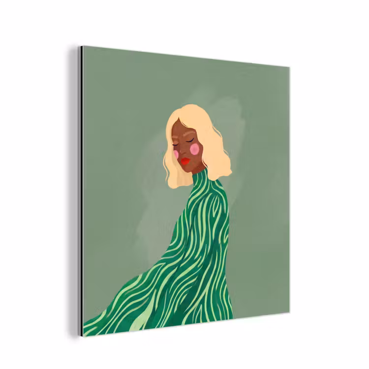 Vrouw - Portret - Illustratie - Modern - Groen aluminium wit klein -3d