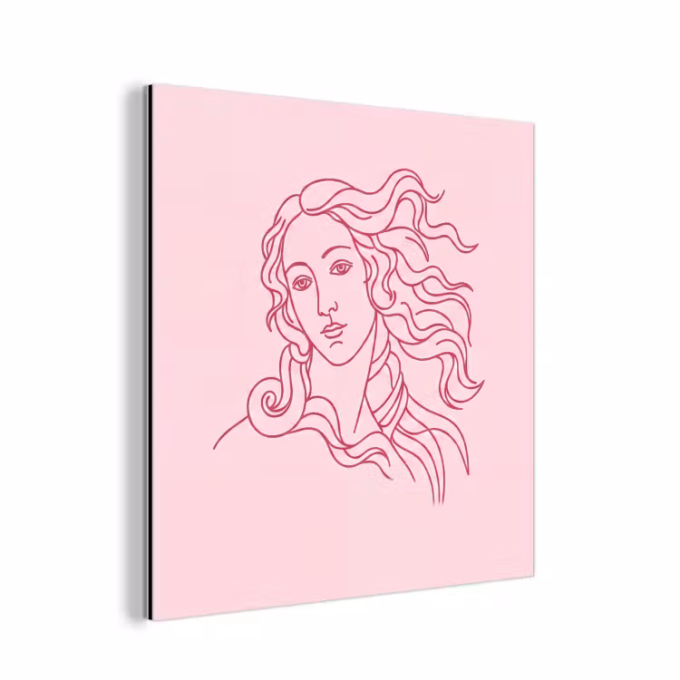 Vrouw - Portret - Klassiek - Line-art - Roze aluminium wit klein -3d