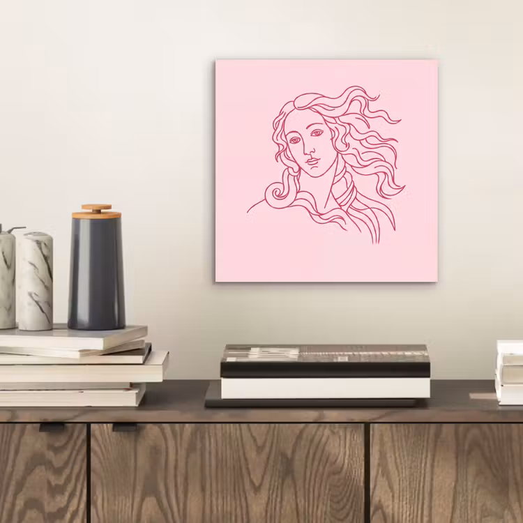 Vrouw - Portret - Klassiek - Line-art - Roze aluminium wit klein -sfeer1