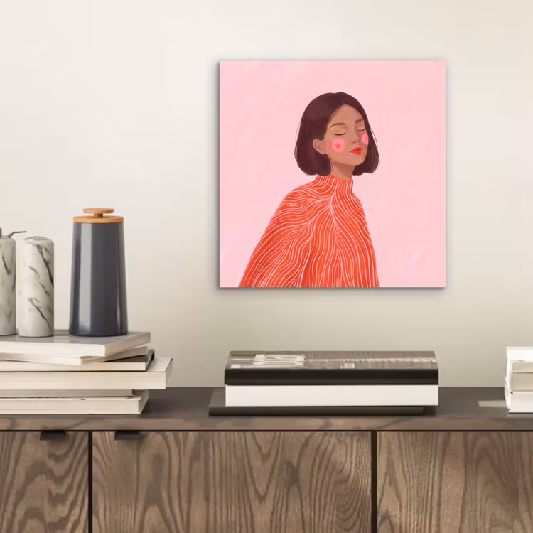 Vrouw - Portret - Modern - Kunst - Roze aluminium wit klein -sfeer1