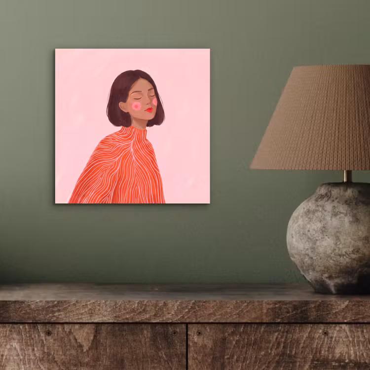 Vrouw - Portret - Modern - Kunst - Roze aluminium wit klein -sfeer2