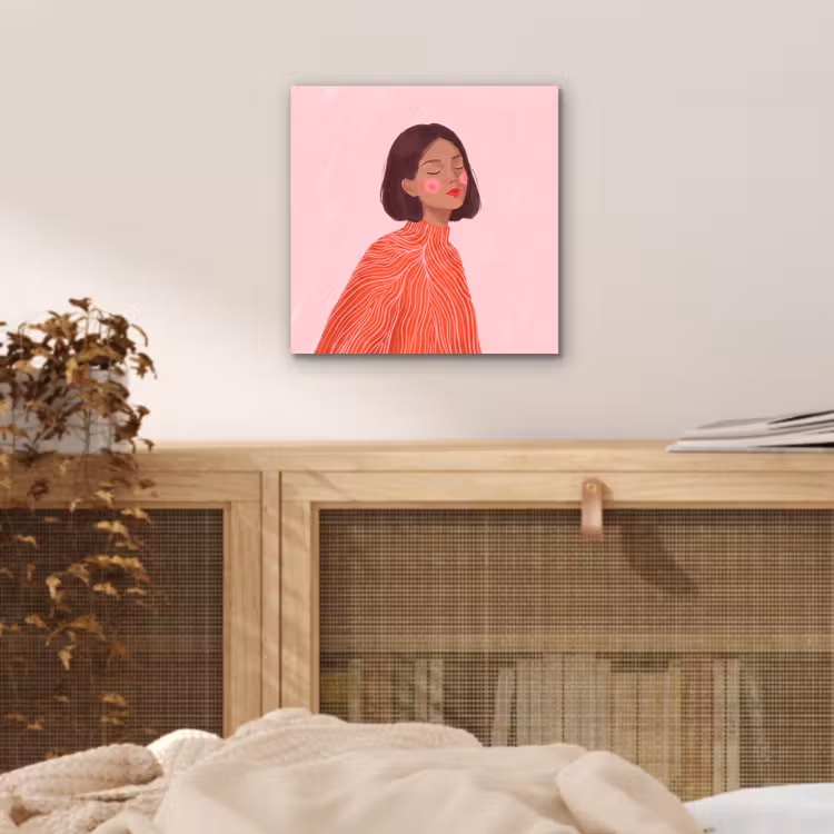 Vrouw - Portret - Modern - Kunst - Roze aluminium wit klein -sfeer3
