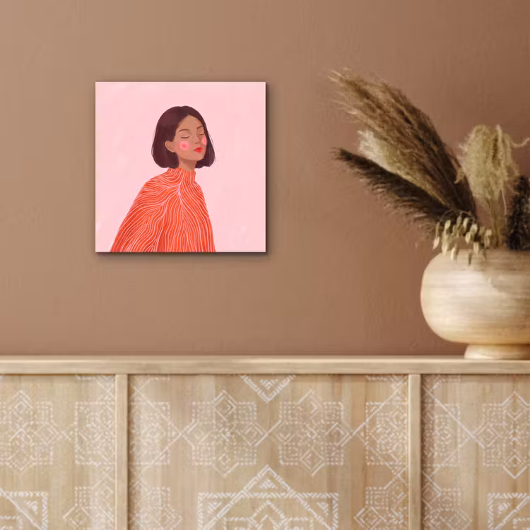 Vrouw - Portret - Modern - Kunst - Roze aluminium wit klein -sfeer4