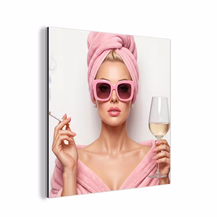 Vrouw - Roze - Wijn - Zonnebril aluminium wit klein -3d