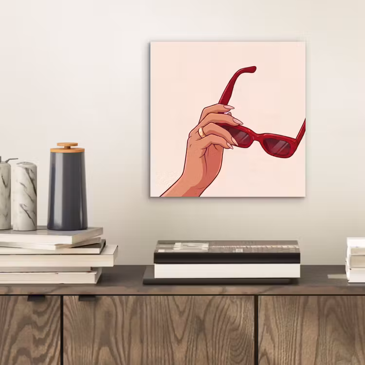 Vrouw - Zonnebril - Mode - Rood - Illustratie aluminium wit klein -sfeer1