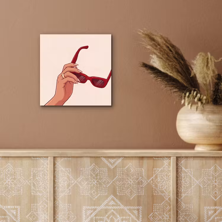 Vrouw - Zonnebril - Mode - Rood - Illustratie aluminium wit klein -sfeer4
