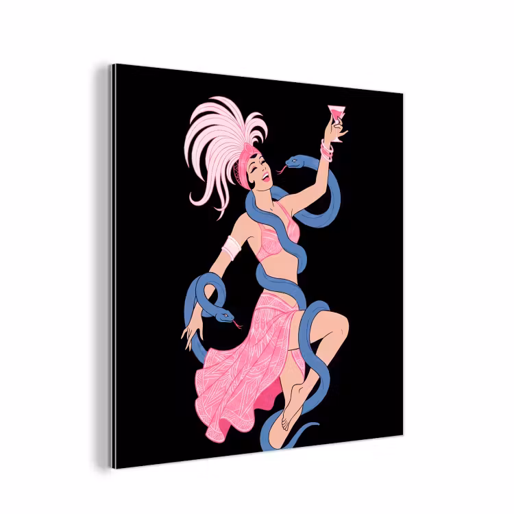 Vrouw - Danseres - Slangen - Art Deco - Roze aluminium wit klein -3d