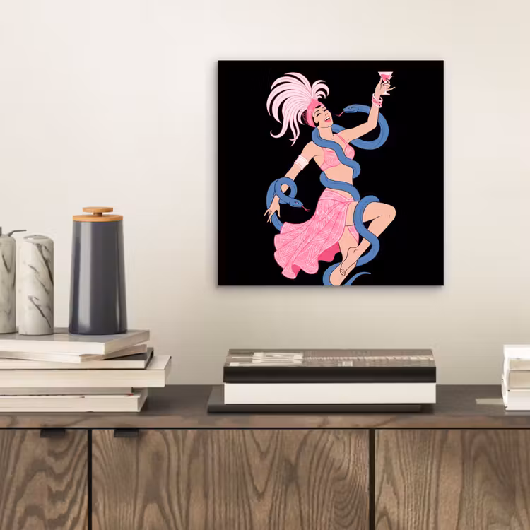 Vrouw - Danseres - Slangen - Art Deco - Roze aluminium wit klein -sfeer1