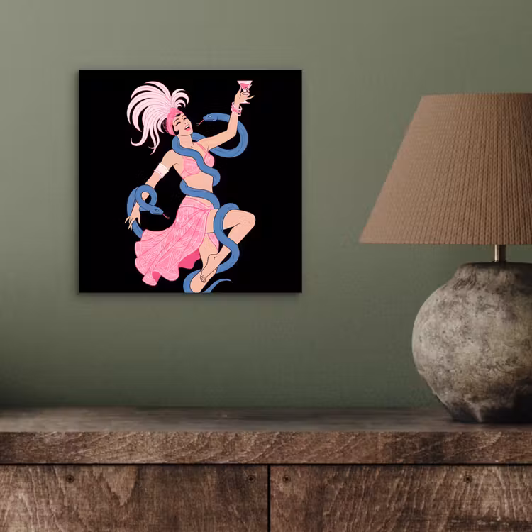 Vrouw - Danseres - Slangen - Art Deco - Roze aluminium wit klein -sfeer2