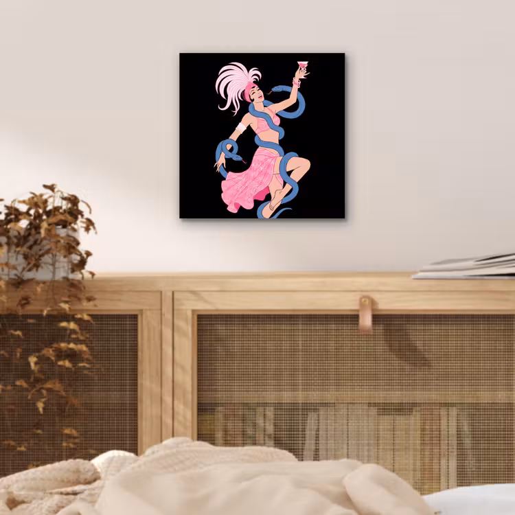 Vrouw - Danseres - Slangen - Art Deco - Roze aluminium wit klein -sfeer3