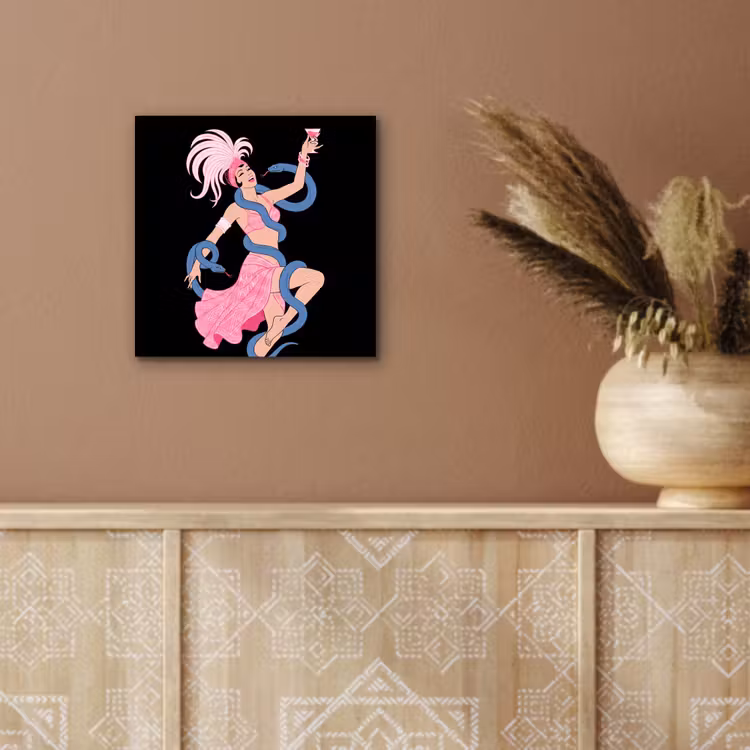 Vrouw - Danseres - Slangen - Art Deco - Roze aluminium wit klein -sfeer4