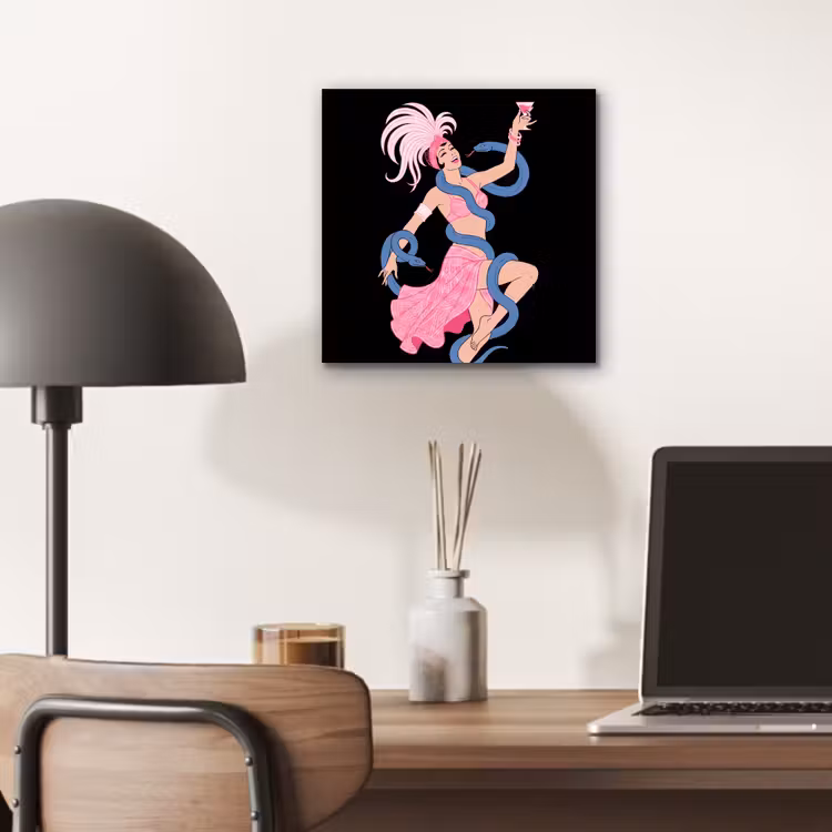 Vrouw - Danseres - Slangen - Art Deco - Roze aluminium wit klein -sfeer5