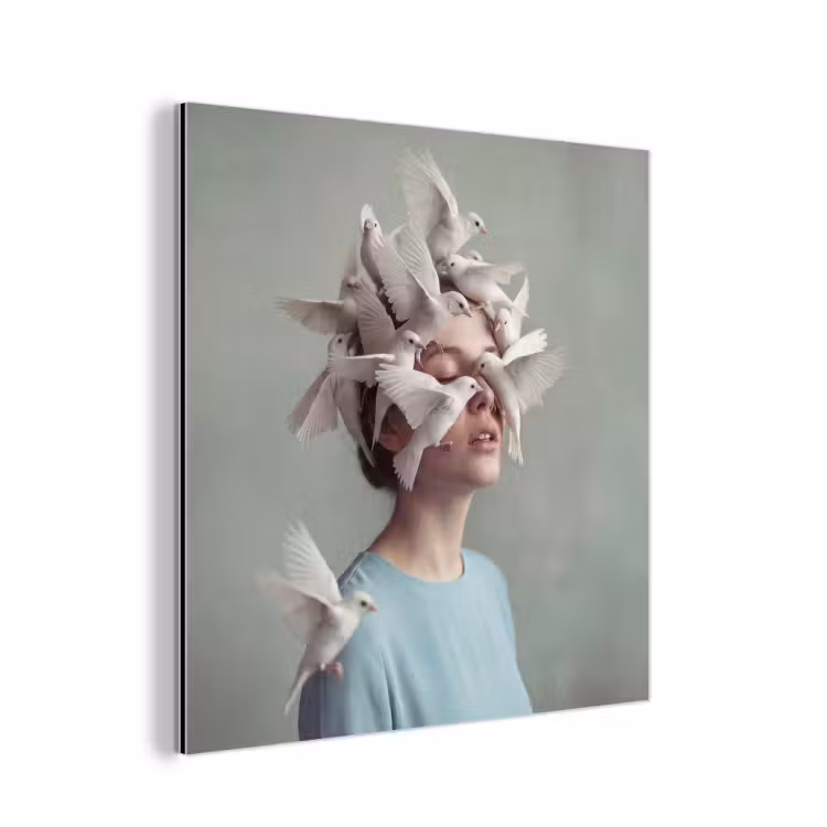 Vrouw - Vogels - Abstract - Modern - Wit aluminium wit klein -3d