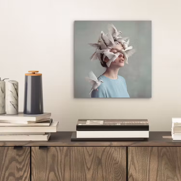 Vrouw - Vogels - Abstract - Modern - Wit aluminium wit klein -sfeer1