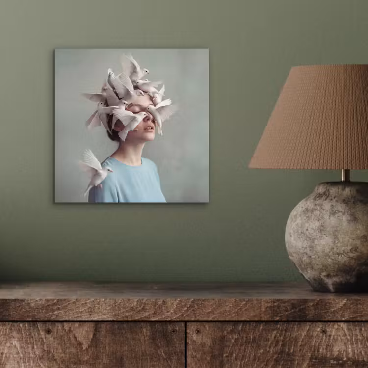 Vrouw - Vogels - Abstract - Modern - Wit aluminium wit klein -sfeer2