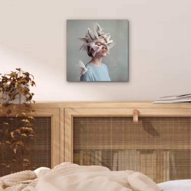 Vrouw - Vogels - Abstract - Modern - Wit aluminium wit klein -sfeer3