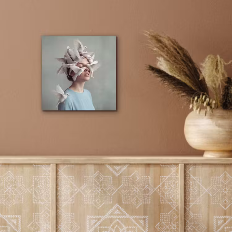Vrouw - Vogels - Abstract - Modern - Wit aluminium wit klein -sfeer4