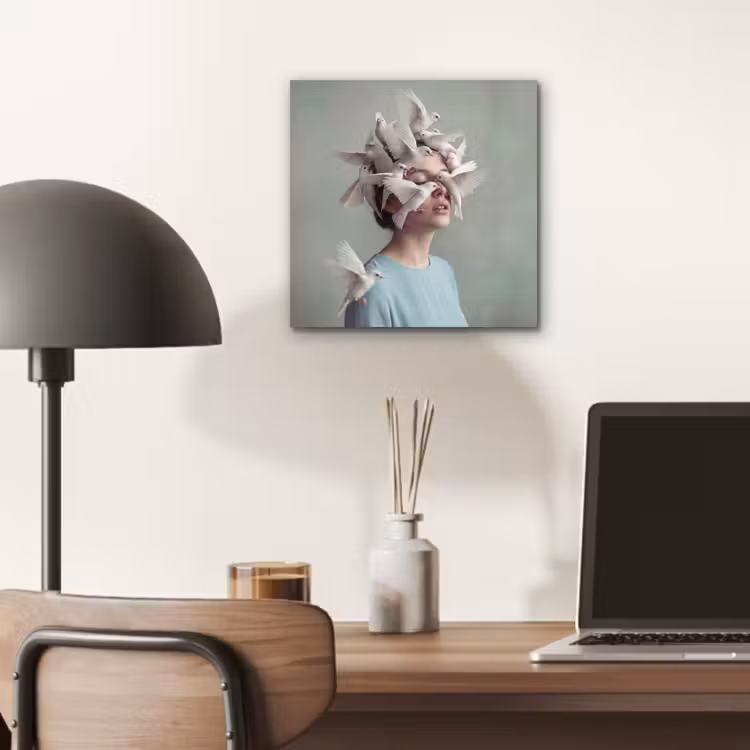 Vrouw - Vogels - Abstract - Modern - Wit aluminium wit klein -sfeer5