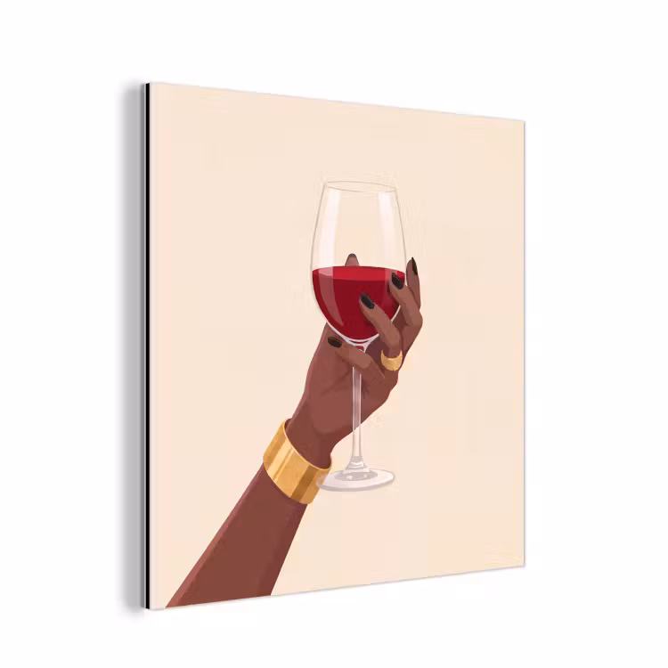 Vrouw - Wijn - Glas - Illustratie - Rood aluminium wit klein -3d