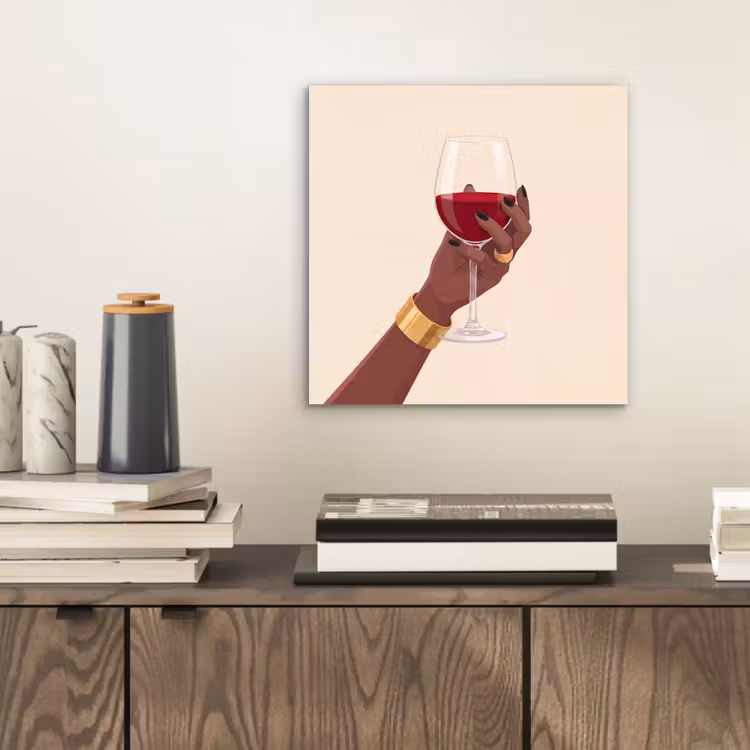 Vrouw - Wijn - Glas - Illustratie - Rood aluminium wit klein -sfeer1