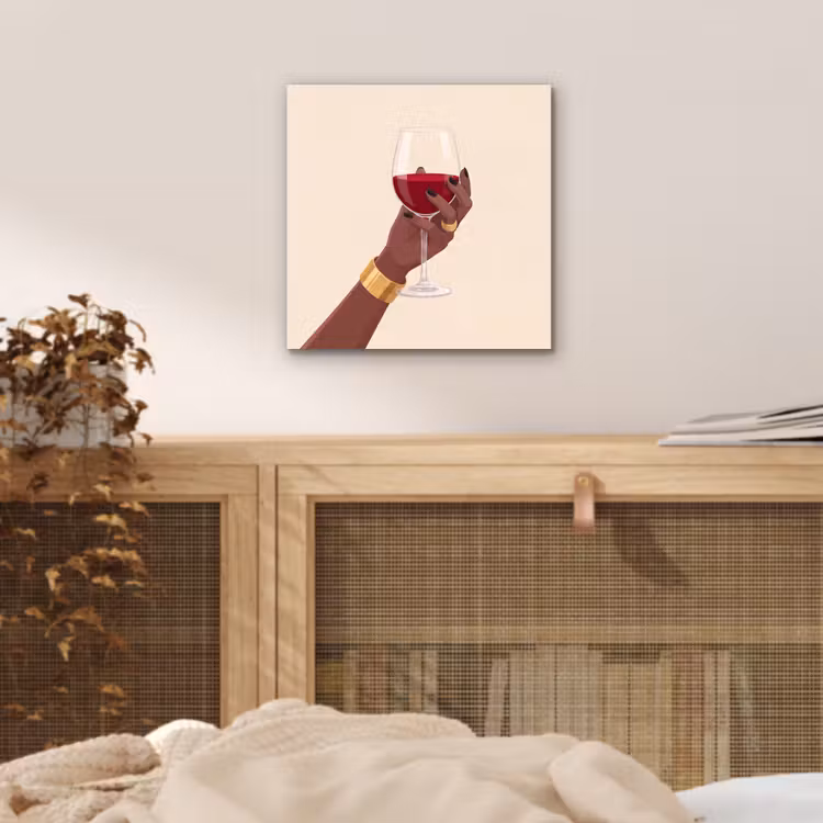 Vrouw - Wijn - Glas - Illustratie - Rood aluminium wit klein -sfeer3