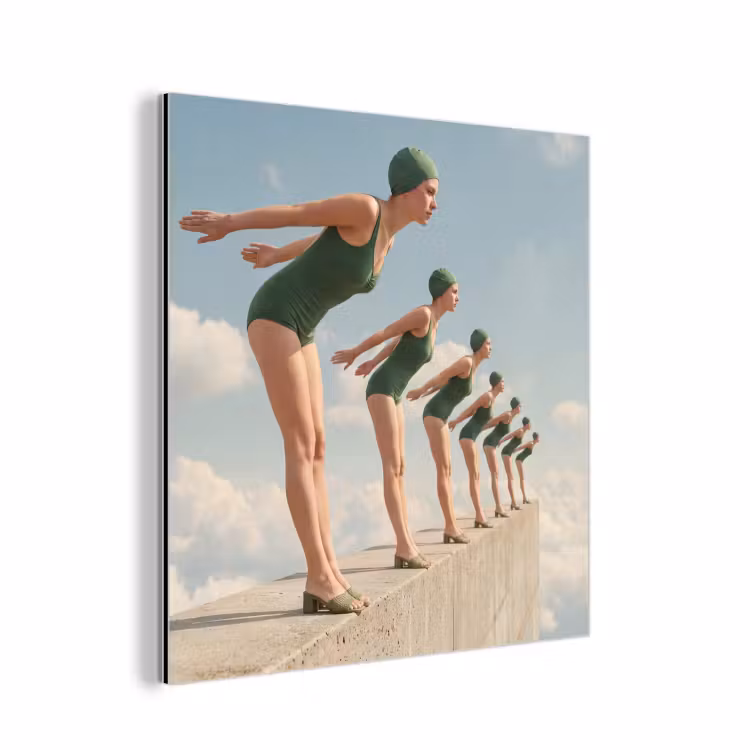 Alu-Dibond-Bild - Frauen – Tauchhaltung – Wolken — 1