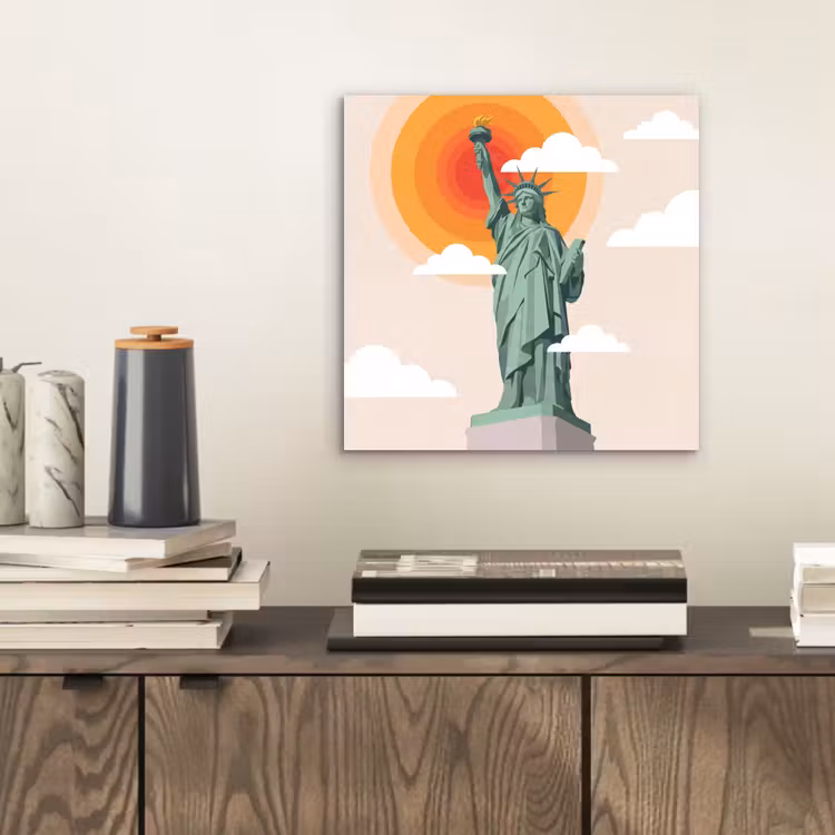 Vrijheidsbeeld - New York - Zon - Modern aluminium wit klein -sfeer1