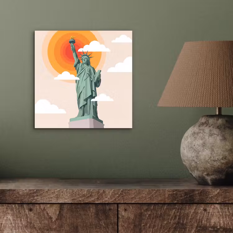 Vrijheidsbeeld - New York - Zon - Modern aluminium wit klein -sfeer2