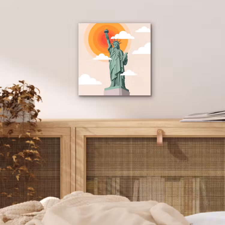 Vrijheidsbeeld - New York - Zon - Modern aluminium wit klein -sfeer3