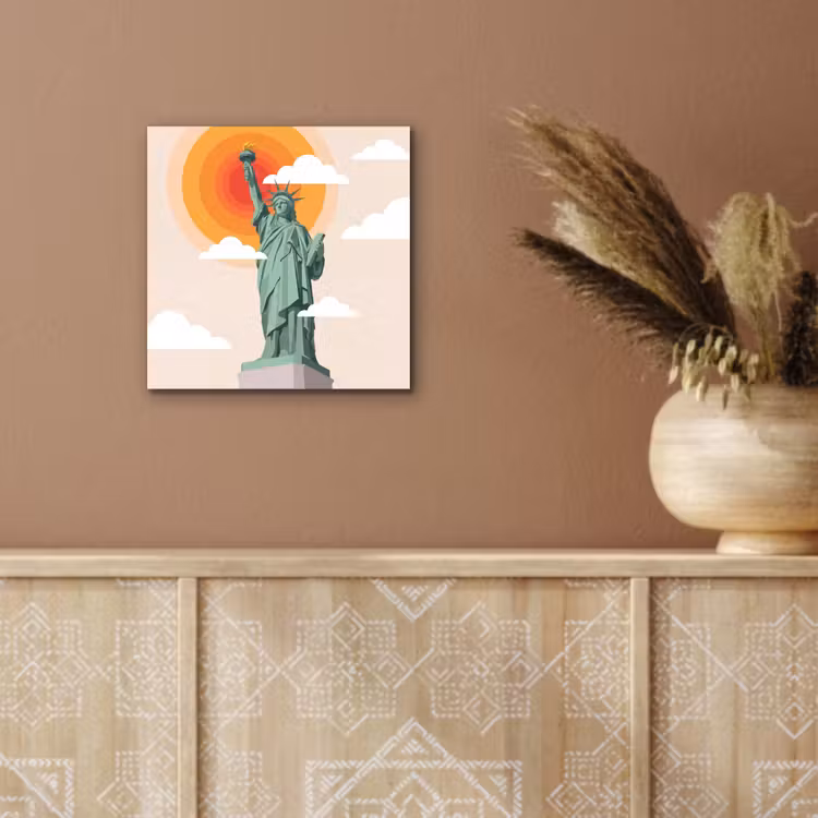 Vrijheidsbeeld - New York - Zon - Modern aluminium wit klein -sfeer4