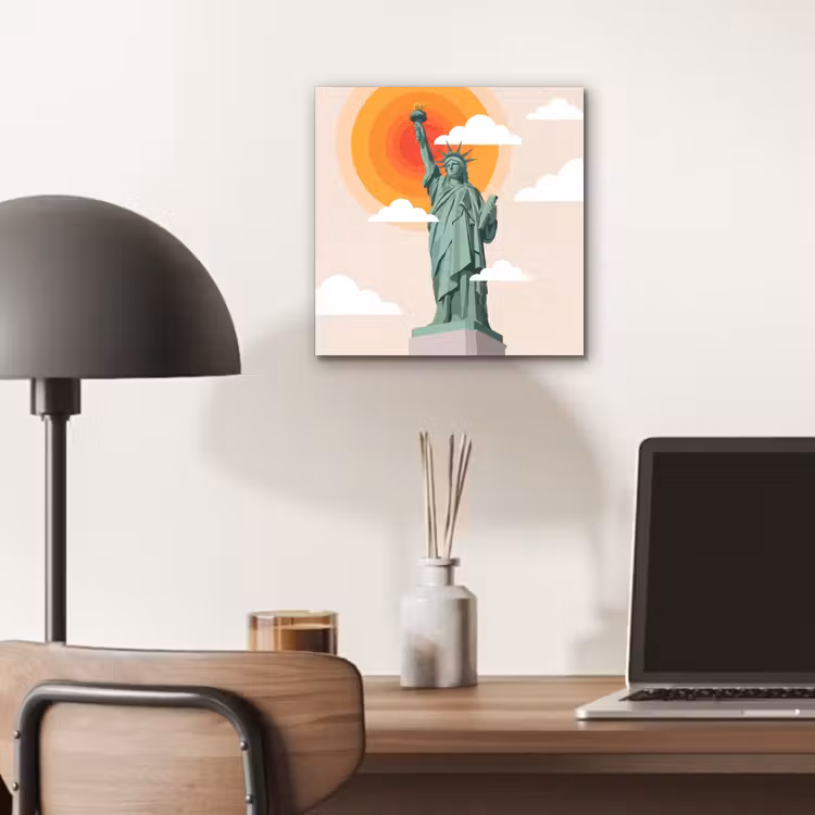 Vrijheidsbeeld - New York - Zon - Modern aluminium wit klein -sfeer5