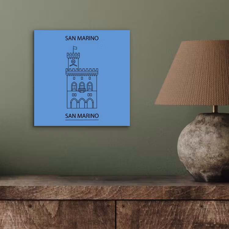 Gebouw - San Marino - Architectuur - Lijntekening - Blauw aluminium wit klein -sfeer2
