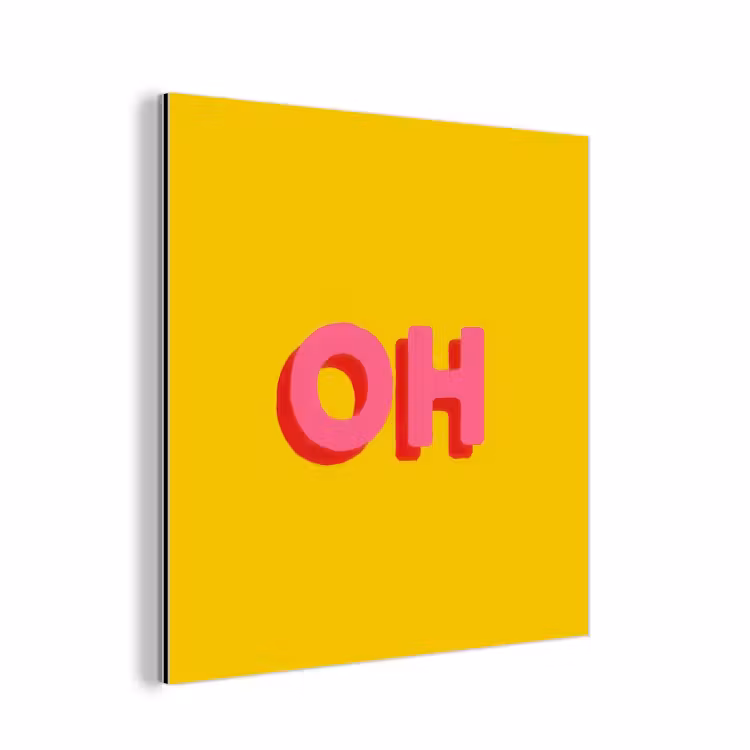 Geel - Roze - Oh - 3D aluminium wit klein -3d
