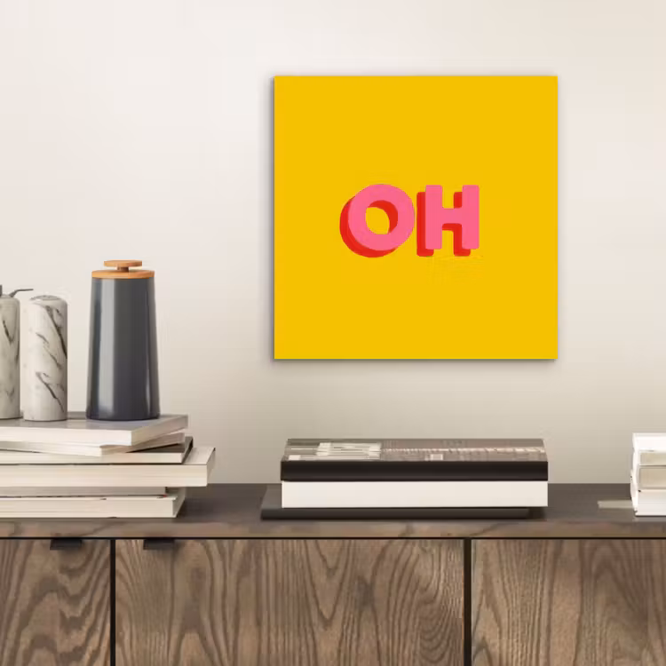 Geel - Roze - Oh - 3D aluminium wit klein -sfeer1