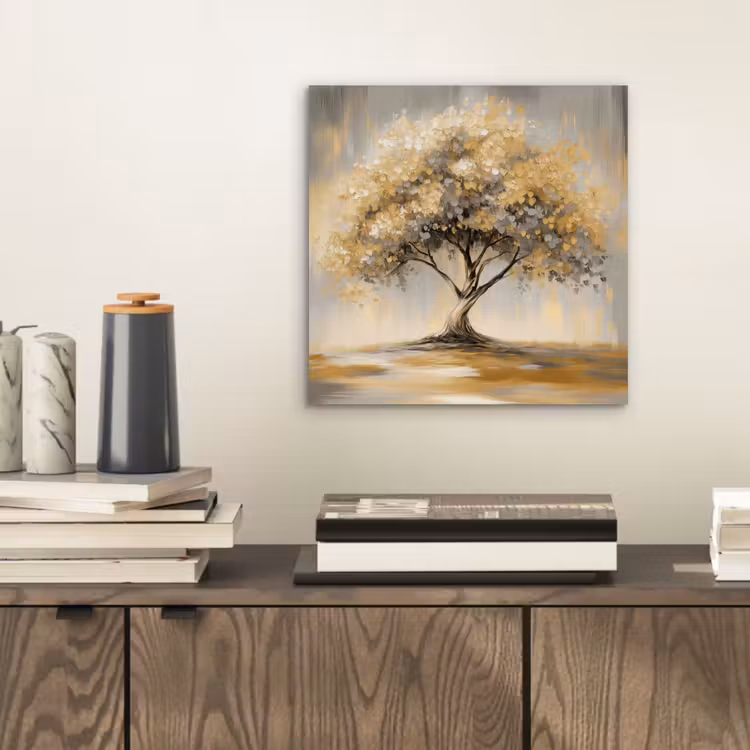 Schilderij - Boom - Abstract - Bladeren aluminium wit klein -sfeer1