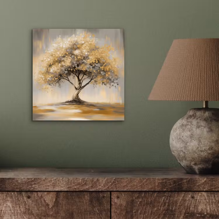 Schilderij - Boom - Abstract - Bladeren aluminium wit klein -sfeer2