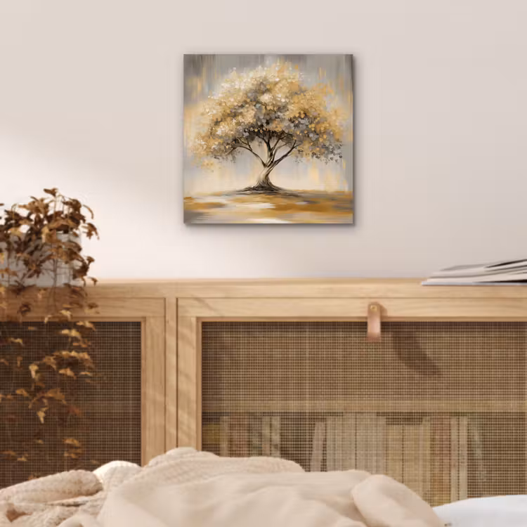 Schilderij - Boom - Abstract - Bladeren aluminium wit klein -sfeer3
