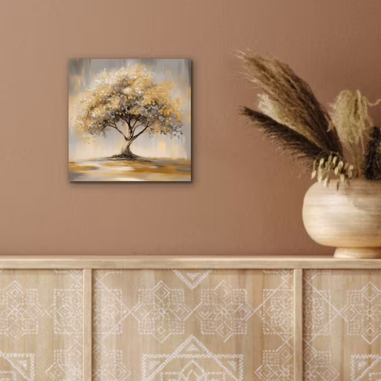 Schilderij - Boom - Abstract - Bladeren aluminium wit klein -sfeer4