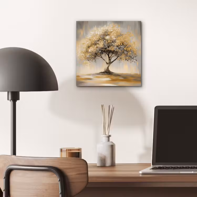 Schilderij - Boom - Abstract - Bladeren aluminium wit klein -sfeer5