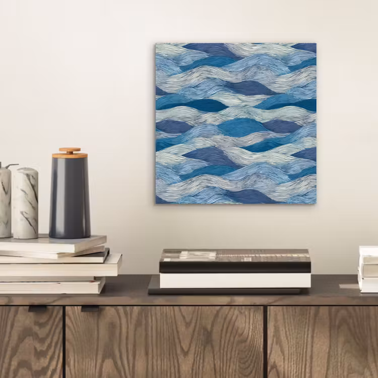 Getekend - Blauw - Wit - Golvend - Streepjes aluminium wit klein 46 -sfeer1