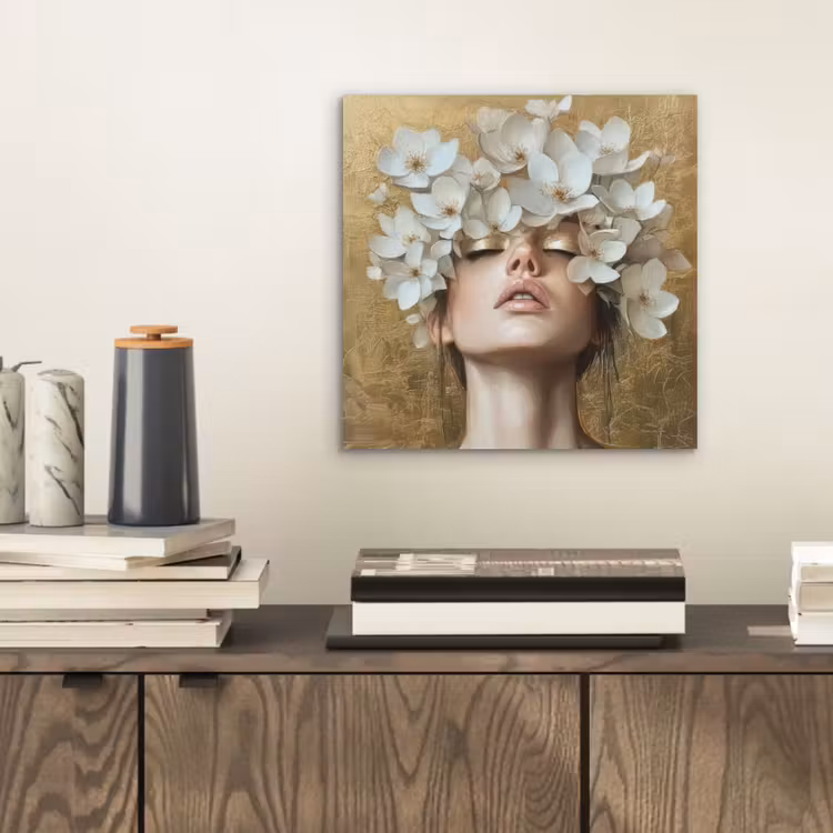 Gezicht - Bloemen - Goud - Abstract aluminium wit klein -sfeer1