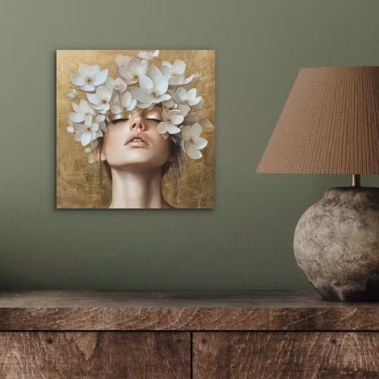 Gezicht - Bloemen - Goud - Abstract aluminium wit klein -sfeer2