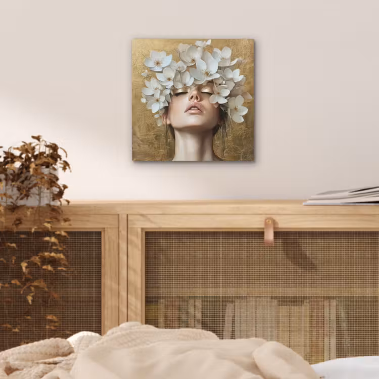 Gezicht - Bloemen - Goud - Abstract aluminium wit klein -sfeer3