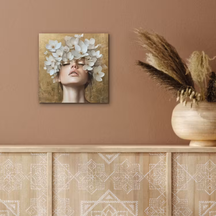 Gezicht - Bloemen - Goud - Abstract aluminium wit klein -sfeer4