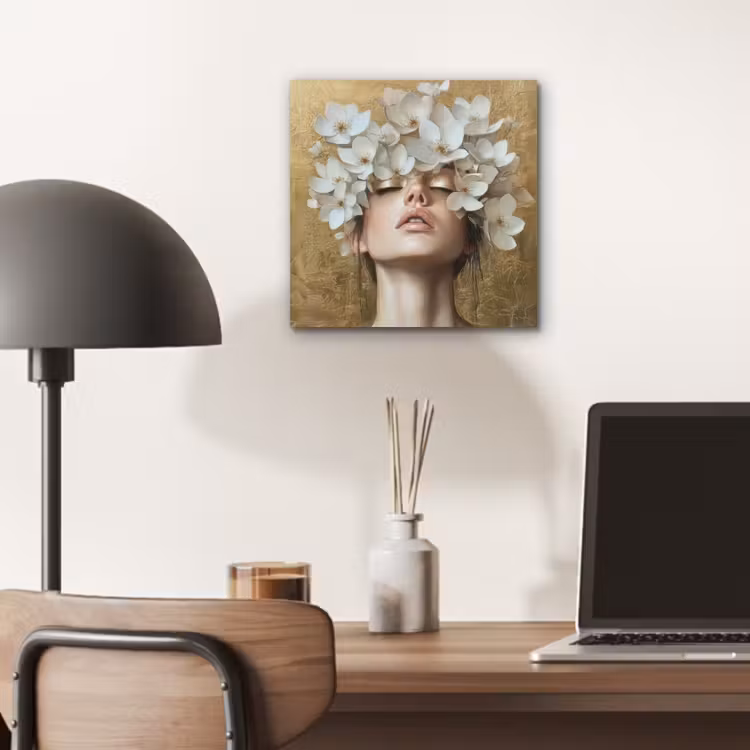 Gezicht - Bloemen - Goud - Abstract aluminium wit klein -sfeer5